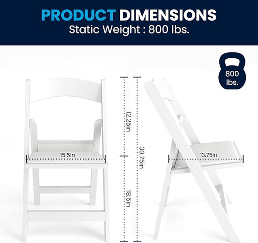 Flash Furniture Hercules™ Series Folding Chair - White Resin - 1000LB Weight Capacity Comfortable Event Chair - Light Weight Folding Chair