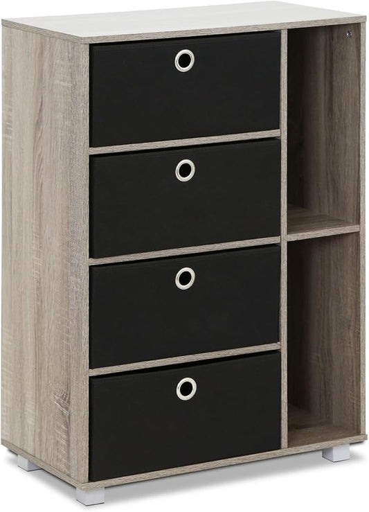 FURINNO Andrey Multipurpose Storage Cabinet, French Oak Grey/Black