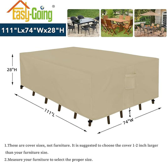Easy-Going Rectangle Patio Furniture Cover Waterproof Outdoor Dining Table and Chair Cover Anti-UV Outside Sectional Sofa Set Covers (111"L x 74"W x 28"H, Camel)