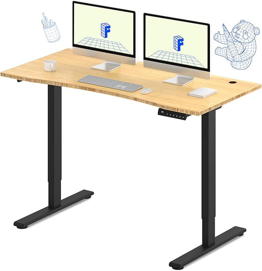 FLEXISPOT E3 Bamboo Dual Motor Electric Standing Desk 55 x 28 Sit Stand Up Desk, Holds 220 lbs, Adjustable Height w/ Memory Presets, Solid Bamboo Curved Desktop & Black Frame, Ships in 2 Boxes