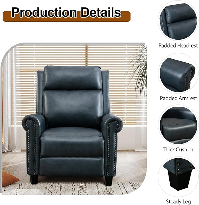 CANMOV Leather Recliner Chair Set of 2, Classic and Traditional Push Back Recliner Chair with Comfortable Arms and Back for Living Room Bedroom Adjustable Single Sofa,Navy Blue