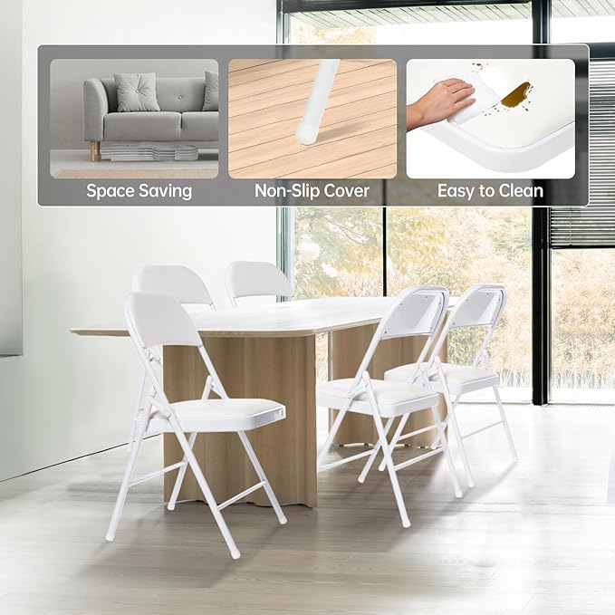 40 Pack Folding Chairs with Padded Seats, Padded Folding Chair with Steel Frame for Events Home Office, Pu Leather Folding Chair White