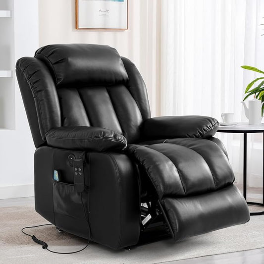 TEKAMON Power Lift Recliner Chair for Elderly with Heat & Massage, Dual Motor Breathable Leather Recliner, Lay Flat Sleeping Chairs with Infinite Position, Remote Control & USB Type-c Ports(Black)