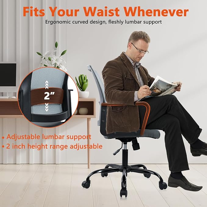 CLATINA Ergonomic Office Chair - Mesh Desk Chair with Lumbar Support, Rolling Comfortable Computer Chairs with Arms for Home Conference, Gray 2 Pack