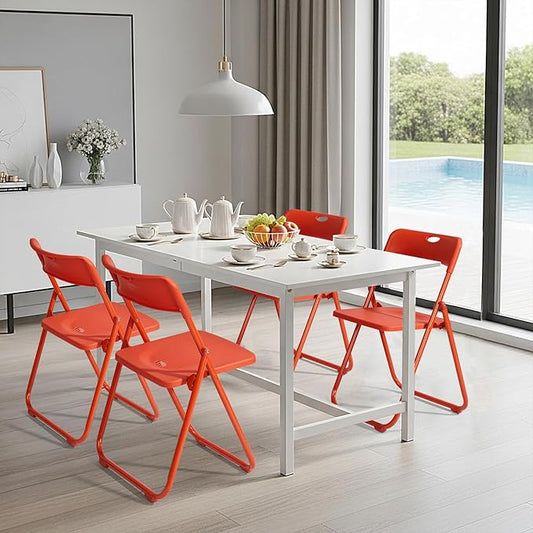 Karl home 4 Pcs Folding Chair, 300LBS Lightweight Foldable Plastic Chair, Reinforced Metal Frame Easy to Fold & Store for Indoor & Outdoor, Wedding, Party, Meeting Room, Patio and Garden, Orange
