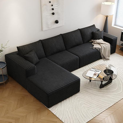 135.4" Cloud Sectional Couch with L-Shape Chaise,Modern Modular Sofa with Deep Seat, Upholstered Couches for Living Room Bedroom Apartments,No Assembly Required, (Black,Left Facing Chaise)