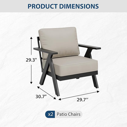 COOS BAY Iron Luxe Modern Outdoor Patio Chairs Set of 2, Lounge Accent Chairs for Backyard, Deck, Porch, Garden, Black/Beige