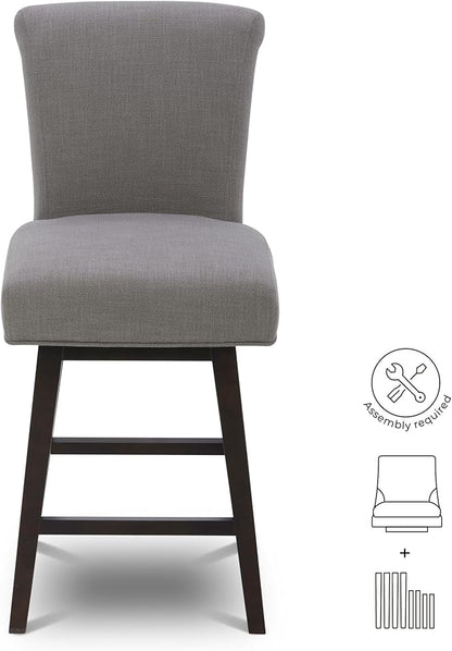CHITA 26 Inch Counter Height Swivel Bar Stools Set of 3, FSC Certified Modern Fabric Swivel Barstool Chair with Back, Flint Grey