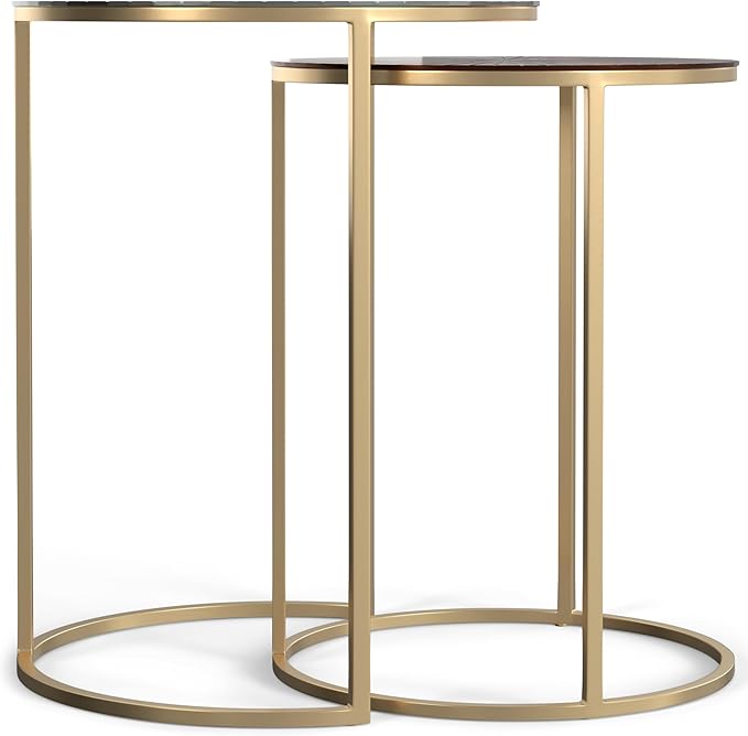 SIMPLIHOME Drake Contemporary 18 inch Wide Metal Nesting table in Antique Nickel, Antique Copper, Fully Assembled for the Living Room and Bedroom