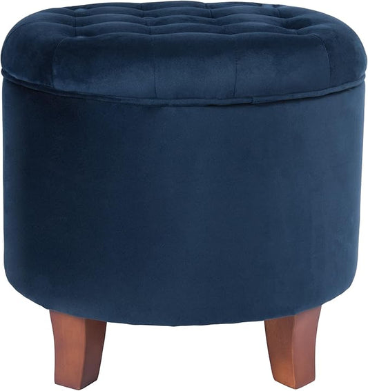Homepop Home Decor | Upholstered Round Velvet Tufted Foot Rest Ottoman | Ottoman with Storage for Living Room & Bedroom | Decorative Home Furniture, Navy