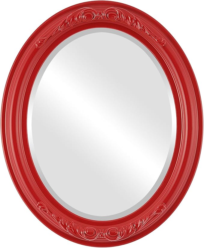 OVALCREST Oval Beveled Wall Mirror for Home Decor - Florence Style - Holiday Red - 28" x 22"