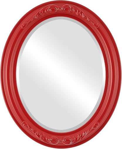 OVALCREST Oval Beveled Wall Mirror for Home Decor - Florence Style - Holiday Red - 24" x 20"