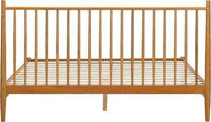 NTC Inno Wooden Bed Frame with Headboard, Solid Oak and Rubber Wood Foundation with Silent Slats and Wood Central Supports, 1000 Lb Capacity, Effortless Assembly, King - Rustic Oak