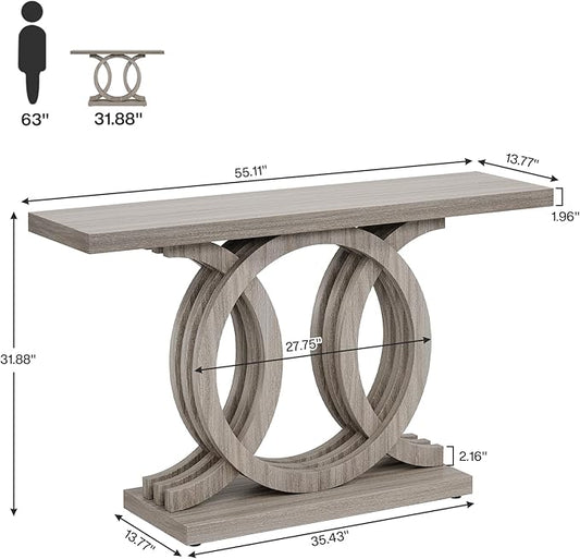 Tribesigns 55-Inch Console Table with Geometric Wood Base, Modern Entryway Table with Thick Tabletop for Living Room, Hallway, Foyer (Gray)