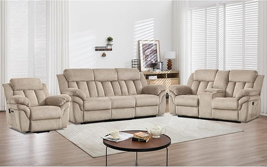 CANMOV Recliner Sofa Set, Oversize Power Lift Recliner Chair, Manual Loveseat and 3-Seat Sofa with Overstuffed Armrest for Living Room,Bedroom Furniture,Office,1+2+3 Seat Light Brown
