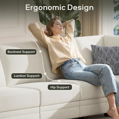 Wanderwell Oversized Modular Sectional Sofa, 7-Seater U Shaped Couches with Movable Ottoman,Corduroy Sectional Couch with Wide and Deep Seats Suitable for Living Room,Bedroom,Apartment (Cream, L-7)