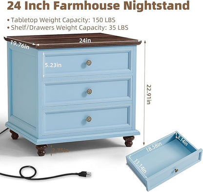 Farmhouse Dresser and Nightstand Sets, Wooden 7 Drawers Dresser & 24" Night Stand with 3 Drawers, 2 Piece Bedroom Furniture Set, Chest of Drawers for Bedroom, Home, Living Room, Hallway