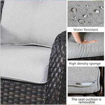 HUMMUH 5 Pieces Outdoor Furniture Set Patio Furniture Wicker Outdoor Sectional Sofa with Swivel Rocker Chairs,Outdoor Ottomans for Patio