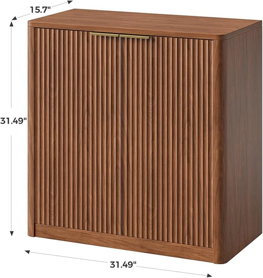 Evermagin 31.5" Walnut Buffet Cabinet with Storage, Small Sideboard Cabinet, Mid Century Modern Accent Credenza, Fluted Console Table with Doors for Dining Room, Kitchen, and Living Room