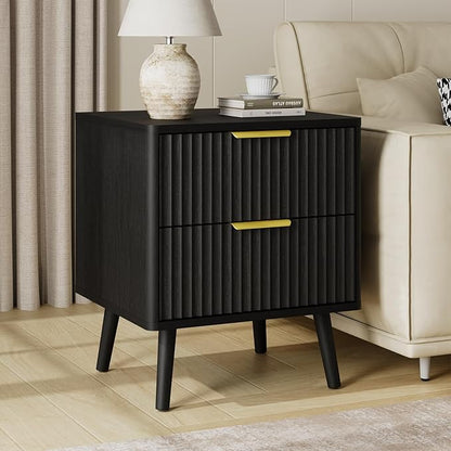 LYNSOM Fluted Dresser and Nightstand Sets 2 Piece, 2-Drawer Nightstands and 5-Drawers Dresser, Wood Bedroom Furniture Set for Home, Bedroom, Hallway, Black