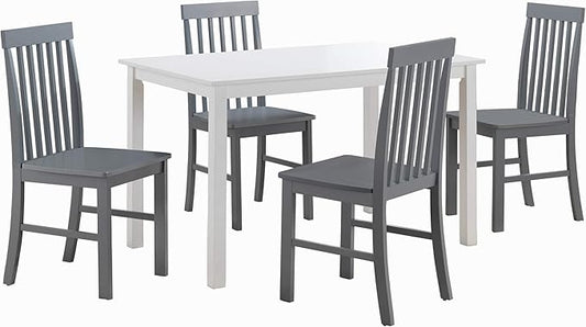 Walker Edison 4 Person Modern Farmhouse Wood Small Dining Table Dining Room Kitchen Table Set 4 Chairs Set, 48 Inch, White and Grey