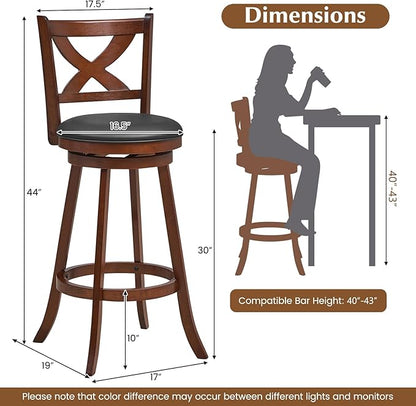 COSTWAY Bar Stools Set of 4, 30 Inch Classic Bar Height Chairs with X-Shaped Open Back, 4 PCS Swivel Barstool Set for Kitchen Island, Pub, Bistro, Café, Espresso (4, 30 Inch)