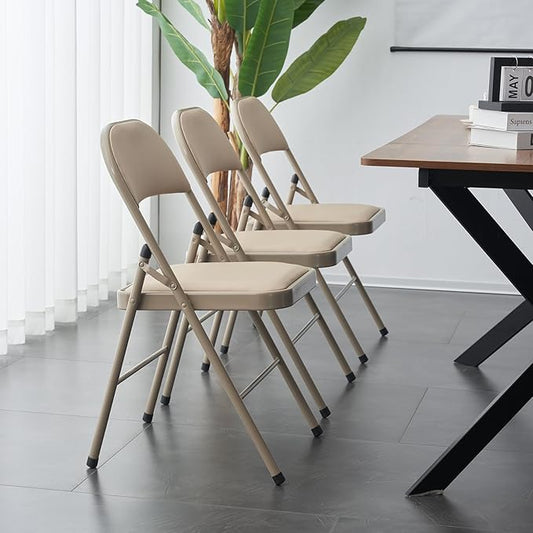 4 Pack Light Brown Folding Chairs with Padded Seats, Portable Foldable Chairs for Indoor and Outdoor, Commercial Seat with Metal Frame for Events Office Wedding Party, 330lbs Capacity