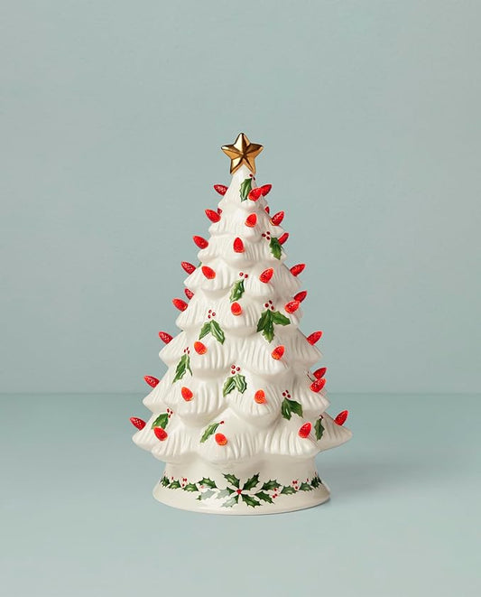 Lenox 893624 Treasured Traditions Holiday Red Bulbs Lit Tree, Christmas Decor