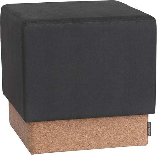 Seville Classics Cushioned Fabric Ottoman Hidden Storage Chest Footrest Chair, Padded Seat for Bedroom, Dorm, Loft, Living Room, Entryway, Hallway, Cork/Steel Grey, 15" Cube