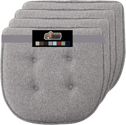 GORILLA GRIP Slip Resistant Tufted Chair Cushions, No Ties Required, Memory Foam Pads for Dining Room Kitchen Table, Office, Rocking Chairs, Plush Seat Cushion Pad, Home Decor, Set of 4, 16x17, Gray