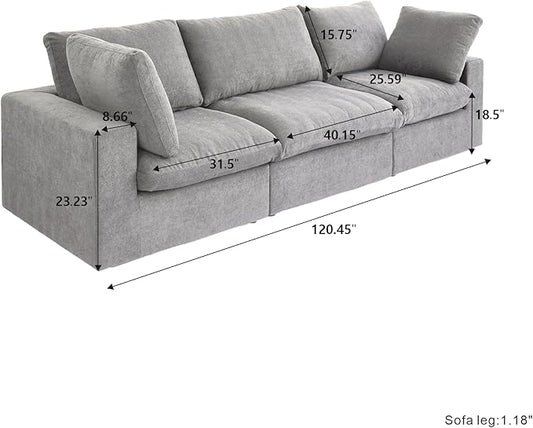 Cloud Modular Sectional Sofa Couch,120.45" Convertible Couches 3 Seater Sofa for Living Room,Minimalist Deep Sofa Couches,Sofa Covers Washable&Replaceable(Grey)