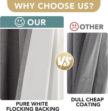 H.VERSAILTEX Linen Blackout Curtains 96 Inches Long 100% Absolutely Blackout Thermal Insulated Textured Linen Look Curtain Draperies Anti-Rust Grommet, Energy Saving with White Liner, 2 Panels, Grey