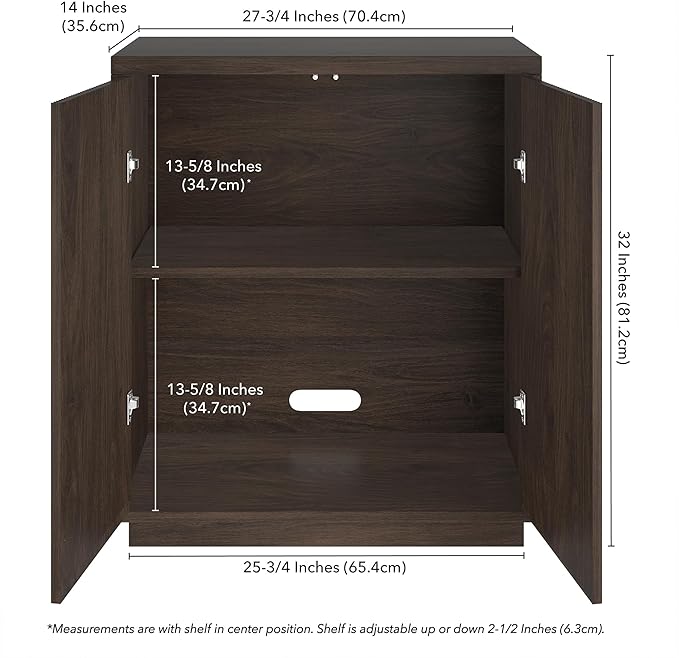 Henn&Hart 28" Fluted Wooden Accent Cabinet, Modern Ribbed Sideboard Buffet Cabinet with 2 Doors and an Adjustable Shelf for Living Room, Dining Room, Bedroom or Entryway, Alder Brown