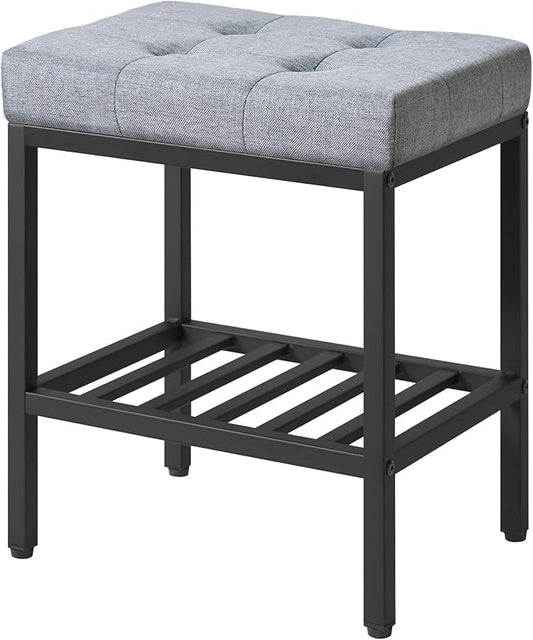 IBUYKE Rectangular Makeup Stool with Adjustable Feet and Storage Space, Footrest Chair, Linen Seat Vanity Stool, Multi-Use as Small Side Table or Ottoman, for Bedroom, Blue Gray WBD017L