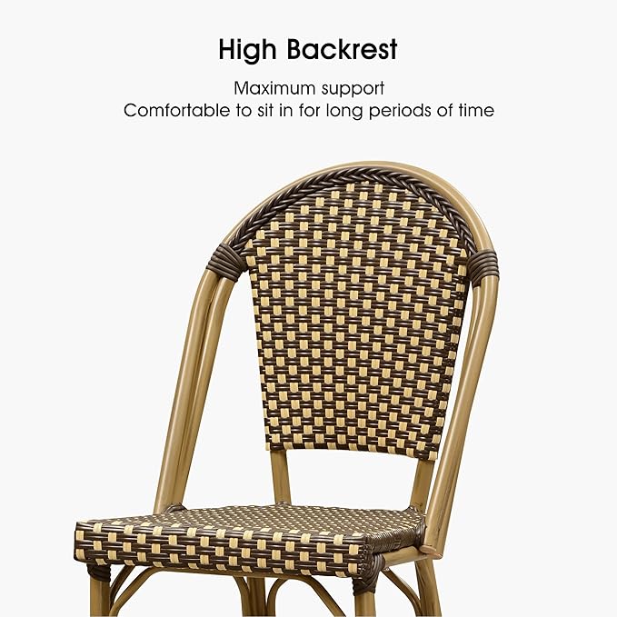 PURPLE LEAF French Bar Stool Set of 2 Bamboo Print Finish Patio Bar Stools with Back Rattan Chairs Wicker Bar Height Stool 30" with Footrest Kitchen Island Stools Outdoor Barstool Brown
