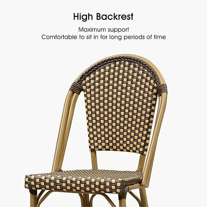 PURPLE LEAF French Counter Height Bar Stool Set of 4 25" Bamboo Print Finish Patio Bar Chairs with Back Rattan Bar Chairs French Bistro Set for Kitchen Outdoor Counter Stool Brown