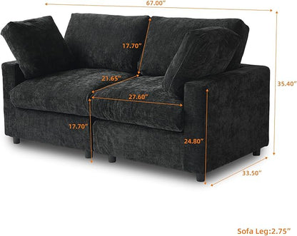 WJShome Cloud Sectional Couches for Living Room,67" Convertible Love Seat, 2 Seater Modular Sectional Sofa,Deep Seater Furniture Sets,Black