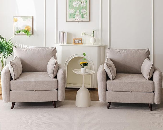 Oversized Accent Chair Set of 2,All Seats Storage,Comfy Armchair,24.5'' Deep Seat,Upholstered Living Room Chairs,Reading Chair for Bedroom,Office,Chenille,Khaki