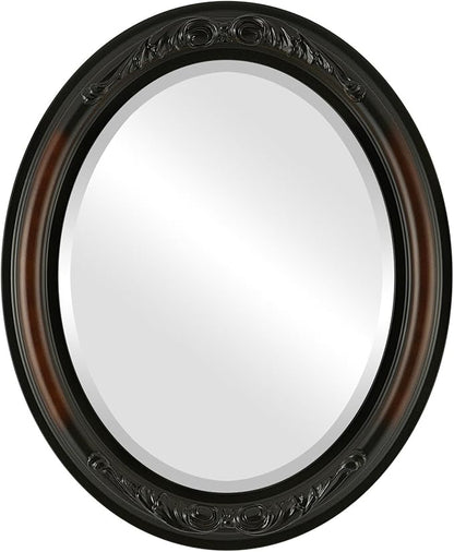 OVALCREST Oval Beveled Wall Mirror for Home Decor - Florence Style - Walnut - 34" x 24"