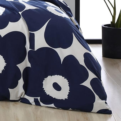 Marimekko - King Comforter Set, Cotton Bedding with Matching Shams, Lightweight Home Decor for All Seasons (Unikko Indigo, King)
