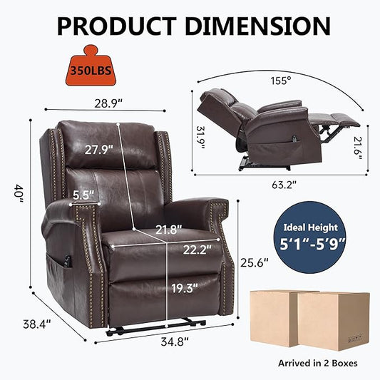 Manual Recliner Chair with Massage & Lumbar Heat, Breathable Leather Reclining Chair for Adults, Humanized Design Easy to Install Living Room Recliners Brown