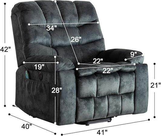 CANMOV Large Power Lift Recliner Chairs with Massage and Heat for Elderly, Heavy Duty and Safety Motion Reclining Mechanism Electric Wide Recliners with USB Ports, 2 Concealed Cup Holders (Grey Green)