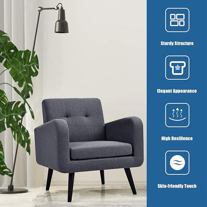 Giantex Upholstered Accent Chair Set of 2, Modern Mid Century Linen Fabric Living Room Chair with Arms, Max Load 265 Lbs, Comfy Tufted Single Sofa for Reading, Bedroom, Office, Club, Grey