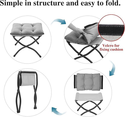 15"(H) Folding Ottoman, Foldable Footrest Stool, Portable Small Foot Stool for Couch, Collapsible Foot Rest Ottoman for Sofa, Accent Padded Ottomans for Living Room, Bedroom, Navy Blue