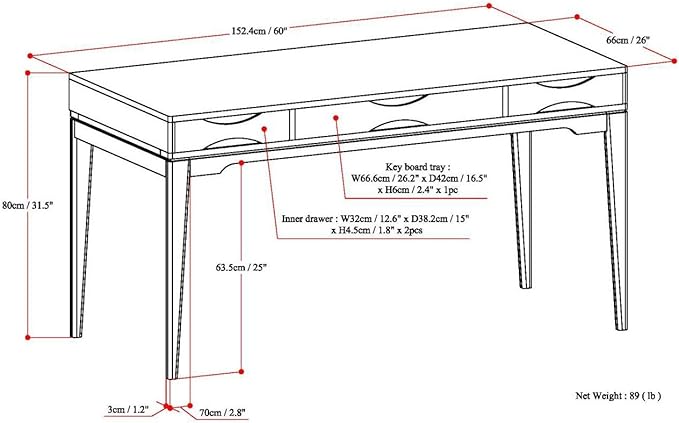 SIMPLIHOME Harper Desk - 60-Inch Wide Solid Hardwood Writing Desk in White, Mid-Century Modern Home Office Computer Table for Workspace or Study with 2 Drawers and Flip-Down Keyboard Tray