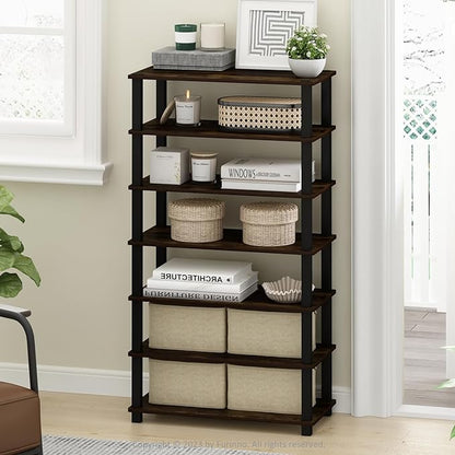 Furinno Turn-N-Tube Storage Shelves Set of 2, 4-Tier Stackable Standing Shelf, Open Corner Shelf, for Organization and Storage, Living Room, Garage, Home Office, Amber Pine