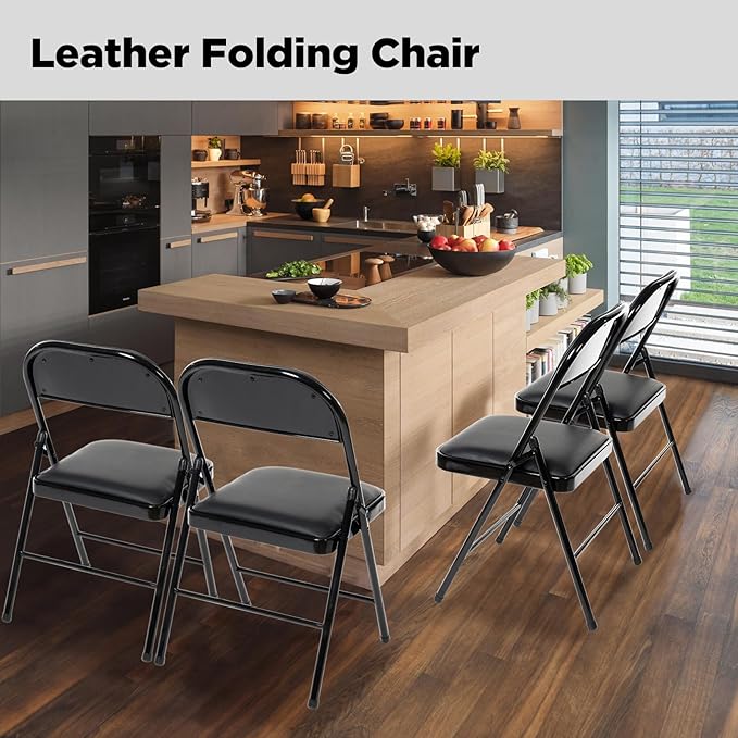 20 Pack Folding Chairs with Padded Seats, Padded Folding Chair with Steel Frame for Events Home Office, Pu Leather Folding Chair Black