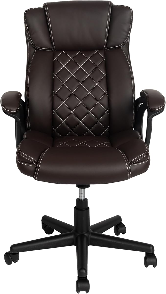 Techni Mobili Ergonomic Executive Office Chair, High Back, Adjustable Height, Lumbar Support, Diamond-Stitched Padding, Swivel Desk Chair with Armrests & Tilt Recline for Home Office or Work (Brown)
