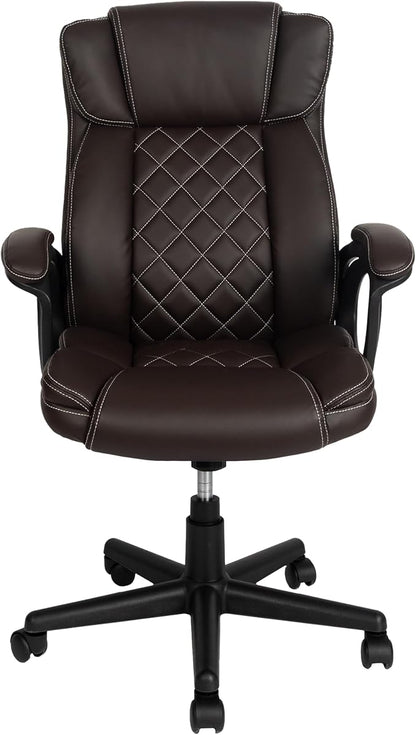 Techni Mobili Ergonomic Executive Office Chair, High Back, Adjustable Height, Lumbar Support, Diamond-Stitched Padding, Swivel Desk Chair with Armrests & Tilt Recline for Home Office or Work (Brown)