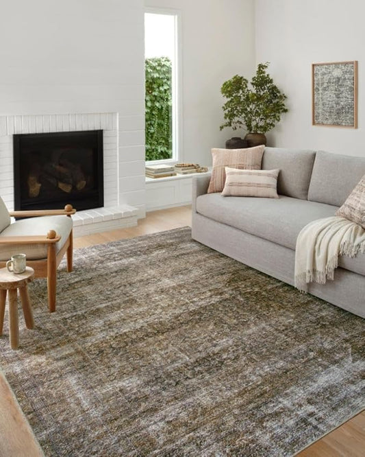 Loloi Amber Lewis Billie Collection, Tobacco & Rust 8'-6" x 11'-6" Area Rug – Antique & Distressed Accent Rugs for Living Room, Bedroom, Entryway & Hallway, No Shed High Traffic Area Home Decor Rug